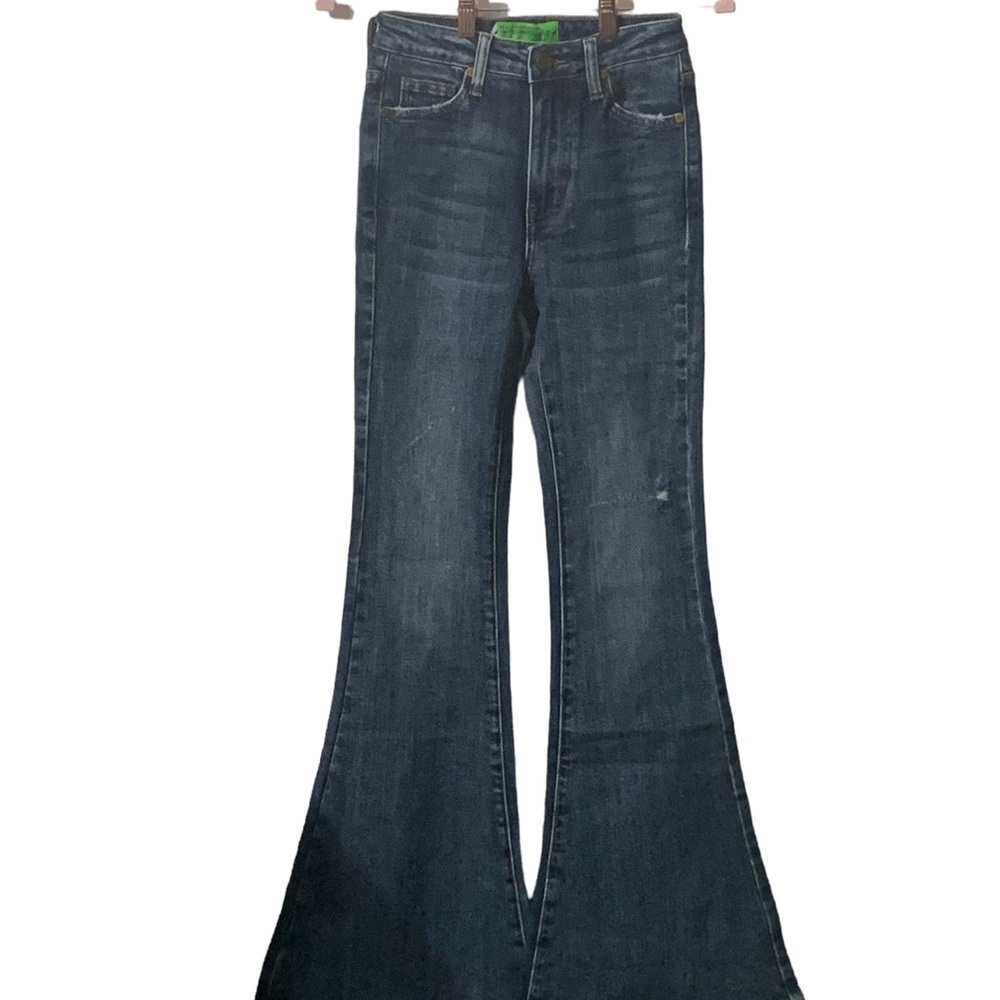 Free People x Sandrine Rose Women Blue Medit Flare Leg Jeans Sz 24 Distressed - Picture 2 of 10